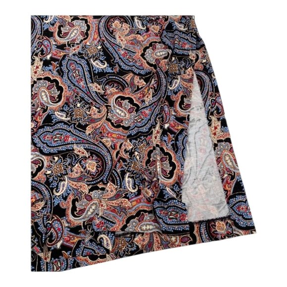 J. Jill Skirt Medium Black Red Blue Paisley Pencil Side Slit Soft Jersey BOHO - Picture 3 of 5